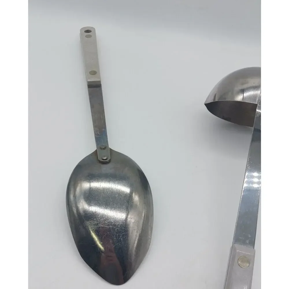 Vintage Ace Soup Ladle Serving Spoon Light Gray Handle Lot of 2 Stainless USA